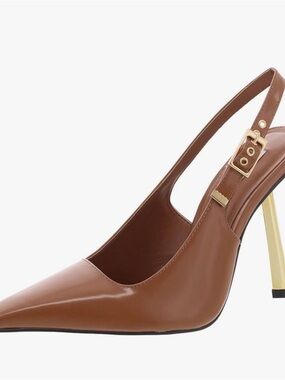 Steve Madden Divine Brown Pointed Slingback Pump with Gold Stiletto 8